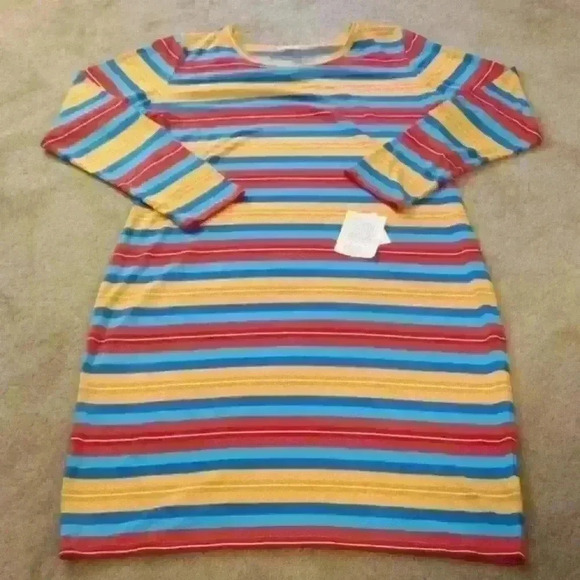 **NWT** LULAROE DEBBIE MULTI-COLORED STRIPED DRESS SIZE 2XL - Picture 1 of 8